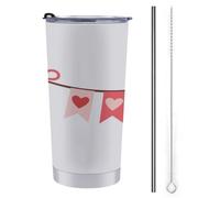 Jubonexis Vaso de viaje de 20 onzas, diseño de bandera del día de San Valentín con lazos, botella de agua, taza de café aislada al vacío de acero inoxidable con tapa de popote y cepillo de limpieza