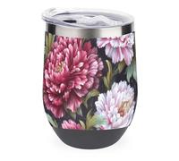 Jubonexis Vaso de vino con diseño de peonías rojas y blancas y hojas verdes, taza de acero inoxidable, taza de agua de doble pared con tapa, 12 onzas