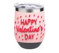 Jubonexis Vaso de vino con texto en inglés "Happy Valentine's Day in Bold Red Letters", taza de acero inoxidable, taza de agua de doble pared con tapa, 12 onzas