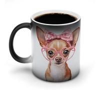 Jubonexis Vasos rosados en forma de corazón chihuahua que cambian de color, taza de café de cerámica que cambia de calor, taza de café novedosa divertida taza de té y agua, 325 ml
