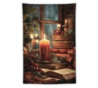 Jubonexis Vela en un viejo libro tapiz de poliéster estético para colgar en la pared, dormitorio, sala de estar, dormitorio, decoración de 40 x 60 pulgadas