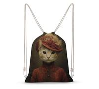 Jubonexis Victorian Era Cat wearing An Elegant Dress Drawstring Backpack Canvas String Bag Lightweight Sports Gym Bag for Men Women