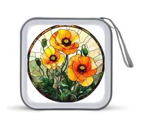 Jubonexis Vitral de tres flores de amapola para CD, DVD, estuche de almacenamiento portátil