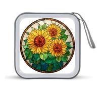 Jubonexis Vitral de tres girasoles, estuche de almacenamiento portátil para CD, DVD, para coche, casa, viajes