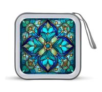 Jubonexis Vitral floral mandalas azul estuche de almacenamiento de DVD portátil para coche, casa, viajes