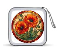 Jubonexis Vitral rojo y naranja amapolas CD estuche portátil para almacenamiento de DVD para coche, casa, viajes