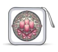 Jubonexis Vitral rosa velas de Navidad con lazos, estuche para CD, DVD, estuche de almacenamiento portátil para coche, hogar, viajes