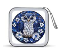 Jubonexis Vitrales Majestuoso búho azul profundo estuche de almacenamiento de DVD portátil para coche, casa, viajes