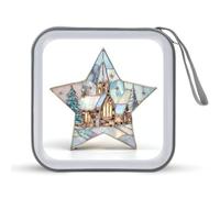 Jubonexis Vitrales románticos nevados iglesia CD estuche portátil para almacenamiento de DVD para coche, casa, viajes