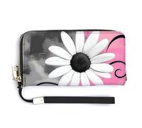 Jubonexis White Daisy on Pink and Gray PU Leather Clutch Long Bifold Wallet - Monedero para tarjetas de crédito, tarjetero duradero para almacenamiento de dinero para mujeres y hombres