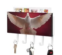 Jubonexis White Dove Open Wings Flying in The Air - Soporte de pared con 5 ganchos acrílicos para llaves en casa, oficina, entrada