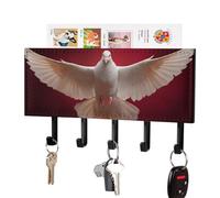 Jubonexis White Dove Open Wings Flying in The Air - Soporte de pared con 5 ganchos acrílicos para llaves en casa, oficina, entrada