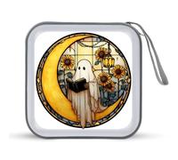 Jubonexis White Ghost Reading on Yellow Moon - Estuche portátil para CD y DVD, para coche, hogar, viajes