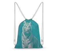 Jubonexis White Tiger on Solid Turquoise Minimalism Drawstring Backpack Canvas String Bag Lightweight Sports Gym Bag for Men Women