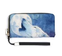 Jubonexis White Wolf Howling at The Moon - Cartera de piel sintética larga y plegable, monedero, funda para tarjetas de crédito, almacenamiento de dinero duradero para mujeres y hombres