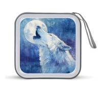 Jubonexis White Wolf Howling at The Moon - Estuche de almacenamiento portátil para CD y DVD para coche, hogar, viajes