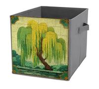 Jubonexis Willow Tree - Cubos de almacenamiento cuadrados para azulejos, plegables, decorativas, de tela, organizadores para el hogar con asas para estantes, armario, 27 x 27 cm