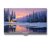 Jubonexis Winter Cabin in The Forest - Tarjetero delgado de metal para tarjetas de visita para mujeres y hombres