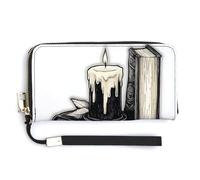 Jubonexis Witchy Spell Books and Candle Gothic PU Leather Clutch Long Bifold Wallet - Monedero para tarjetas de crédito, almacenamiento de dinero duradero para mujeres y hombres, White, 20.0*10.5cm