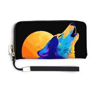 Jubonexis Wolf Howling at Moon - Cartera de piel sintética larga y plegable, monedero, funda para tarjetas de crédito, almacenamiento de dinero duradero para mujeres y hombres