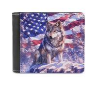 Jubonexis Wolf on The Snow - Cartera plegable de piel sintética suave con bandera estadounidense, monedero, funda para tarjetas de crédito, tarjetero duradero, billetera delgada para hombres y mujeres