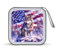 Jubonexis Wolf on The Snow - Estuche portátil para CD y DVD, diseño de bandera estadounidense
