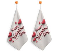 Jubonexis Word Happy Valentine's Day - Toalla de mano pequeña con lazo para colgar, 2 paños absorbentes y suaves para cocina y baño