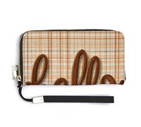 Jubonexis Word Hello in Brown - Cartera larga plegable de piel sintética con letras cursivas vintage, monedero, tarjetero duradero, almacenamiento de dinero para mujeres y hombres