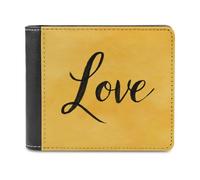 Jubonexis Word Love on Yellow - Cartera plegable de piel sintética suave, monedero, funda para tarjetas de crédito, tarjetero duradero, billetera delgada para hombres y mujeres, almacenamiento de