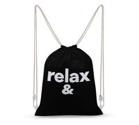 Jubonexis Word Relax with And Symbol on Black Drawstring Backpack Canvas String Bag Lightweight Sports Gym Bag for Men Women