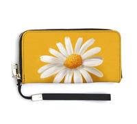 Jubonexis Word Sunshine and Single Daisy on Yellow PU Leather Clutch Long Bifold Wallet - Monedero para tarjetas de crédito, almacenamiento de dinero duradero para mujeres y hombres