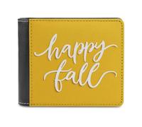 Jubonexis Words Happy Fall on Yellow - Cartera plegable de piel sintética suave, monedero, funda para tarjetas de crédito, tarjetero duradero, billetera delgada para hombres y mujeres, almacenamiento