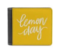 Jubonexis Words Lemon Day on Yellow - Cartera plegable de piel sintética suave, monedero, funda para tarjetas de crédito, tarjetero duradero, billetera delgada para hombres y mujeres, almacenamiento
