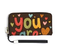 Jubonexis Words You are Loved with Heart - Cartera larga plegable de piel sintética, monedero, funda para tarjetas de crédito, almacenamiento de dinero duradero para mujeres y hombres