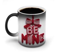 Jubonexis Yarn Crochet Word Be Mine - Tazas que cambian de color para el día de San Valentín, taza de café de cerámica que cambia de calor, novedosa taza de té y agua, 325 ml