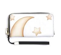 Jubonexis Yellow Moon and Stars - Cartera de piel sintética larga y plegable, monedero, funda para tarjetas de crédito, almacenamiento de dinero duradero para mujeres y hombres