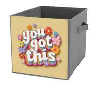 Jubonexis You Got This Flower - Cubo de almacenamiento con texto retro de flores, cubos de almacenamiento plegables y decorativos de tela, organizadores para el hogar con asas para estantes, armario
