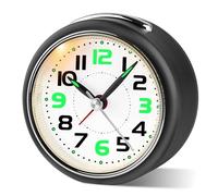 Juboos Despertador Infantil sin tictac con función de repetición y luz Nocturna, Funciona con Pilas, Despertador de Cuarzo analógico para niños y niñas (Negro)