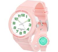 Juboos Reloj Analógico para NiñOs Niñas Aprender La Hora 50M Impermeable Reloj para NiñOs FáCil De Leer 7-15 AñOs Gran Regalo De CumpleañOs (Rosa)
