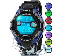 Juboos Reloj Digital Deportivo para niños, 7 Colores con luz led, Resistente al Agua, con Alarma, cronómetro, Reloj de Pulsera para niños y niñas de 5 a 18 años (Negro y Azul)