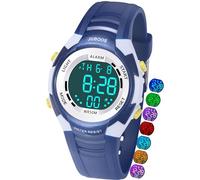 Juboos Reloj Digital Deportivo para niños, 7 Colores con luz led, Resistente al Agua, con Alarma, cronómetro, Reloj de Pulsera para niños y niñas de 5 a 18 años (Azul y Blanco)