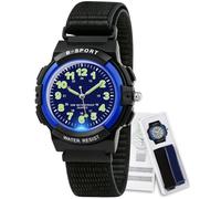 Juboos Reloj para niños con 2 correas de tela elástica y luz LED | Bandas de tela intercambiables, diseño analógico para enseñar el tiempo, regalo para niños y niñas de 6 a 18 años