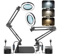 Jubor 2 en 1 Lupa con Luz y Soporte, 15X 10X Lámpara de Aumento, Lámpara de Trabajo con Pinza y Modo de 3 Colores, 72 Luces LED, Lámpara de Escritorio para Lectura, Reparación, Trabajo Manual