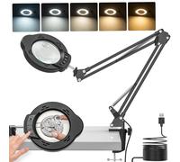 Jubor Actualizado Lupa con Luz y Soporte, 15X 10X Lámpara de Aumento, Lámpara de Trabajo con Pinza y Modo de 5 Colores, 84 Luces LED, Lupa de Escritorio para Lectura, Reparación, Trabajo Manual