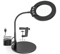 Jubor Cuello de Cisne Lupa con Luz y Soporte, 15X 10X Lámpara de Aumento de Escritorio con Pinza y Base, LED Lupa de Mesa con 5 Modos de Colores para Lectura, Reparación, Trabajo Manual