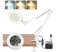 Jubor Lupa con Luz y Soporte, 10X 8X Lámpara de Aumento, Lámpara de Trabajo con Pinza y Modo de 3 Colores, 72 Luces LED, Lupa de Escritorio para Lectura, Reparación, Trabajo Manual