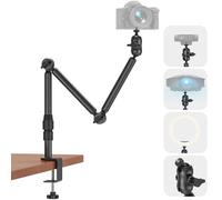 JUBOR Soporte de cámara superior para escritorio, brazo de cámara ajustable con tornillo de 1/4 pulgadas y cabeza de bola de 360°, soporte de carga horizontal de 6.6 libras, soporte de abrazadera C de