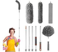 JUBORUI 10 Piezas Plumero Telescopico Extensible, Plumero Palmera Longitud con Poste De Aluminio 55-230cm, Plumero Microfibra Lavable, Plumero Atrapapolvo para Techos Altos, Ventiladores, Telarañas.