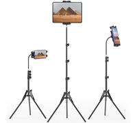 JUBORUI Soporte Trípode para Tableta Altura Regulable hasta 175cm, Soporte Trípode para iPad con Cuello de Cisne, 360° Rotación Soport e para Tablet, Soport e para iPad 4.7-13.5" Tablets