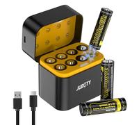 JUBOTY Batería de litio recargable AA, paquete de 8 unidades de 3600 mWh, capacidad ultra alta de 1,5 V, batería AA de salida constante con cargador de batería inteligente, 8 ranuras para baterías No